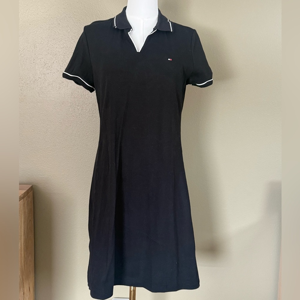 Tommy Hilfiger Black Polo Dress with White Trim Golf Mini Size M